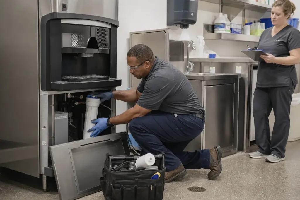 Industrial ice system supporting grocery store departments
