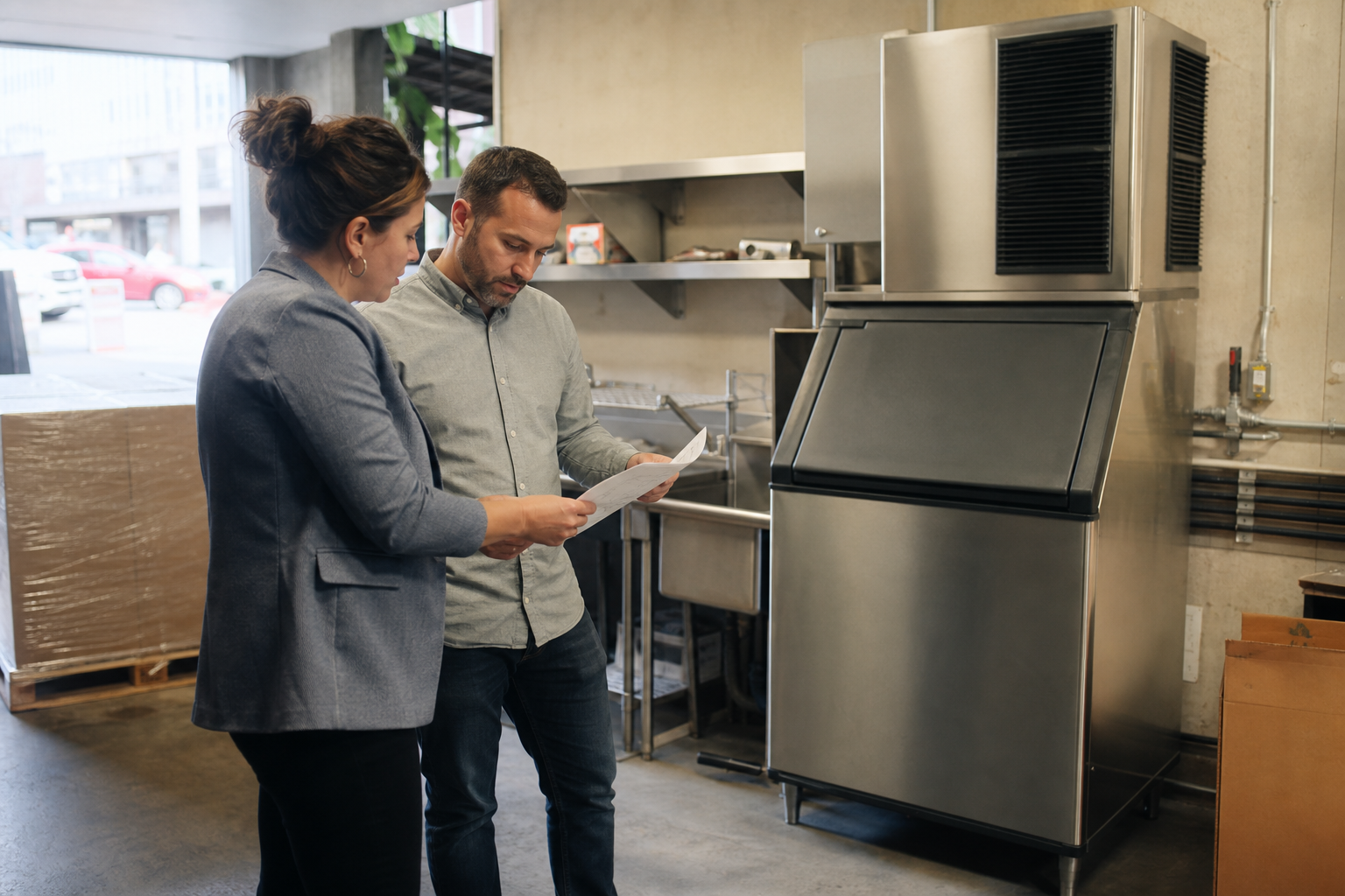 Restaurant operators reviewing commercial ice machine purchase costs